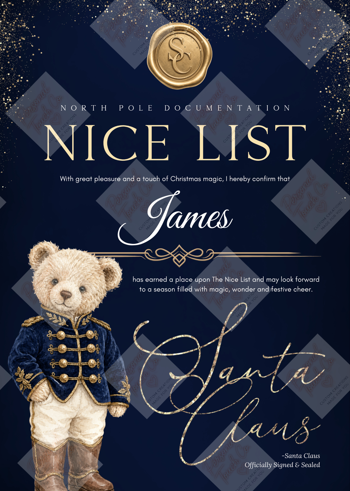 Navy bear nice list certificate