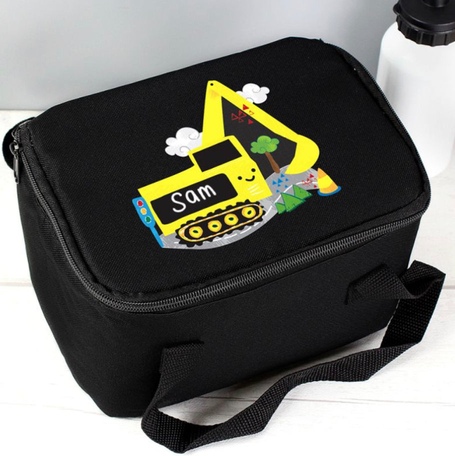 Personalised Digger Black Lunch Bag