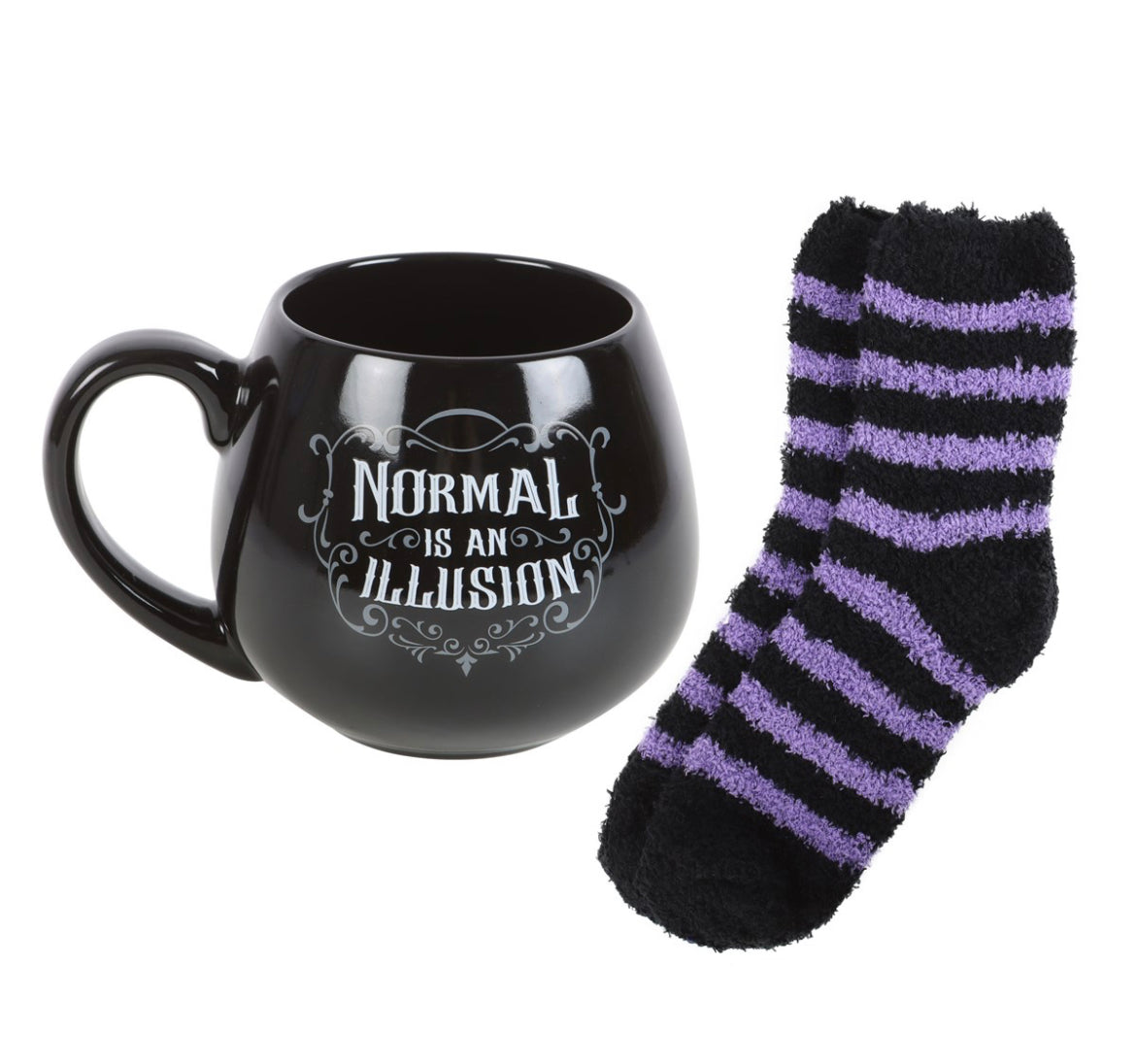 NORMAL IS AN ILLUSION GOTHIC MUG AND SOCKS SET
