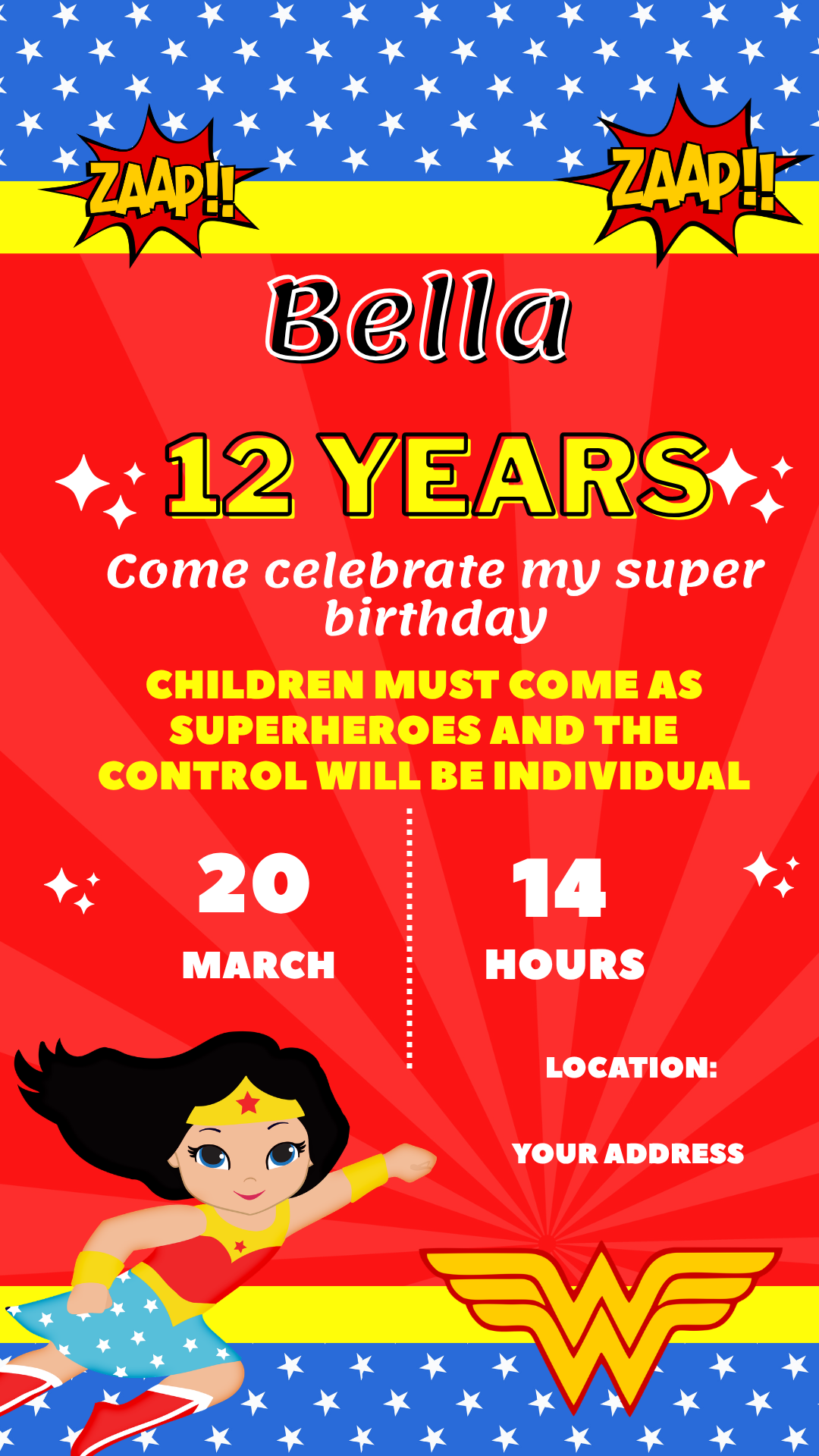 Wonder women party invitations- design 2