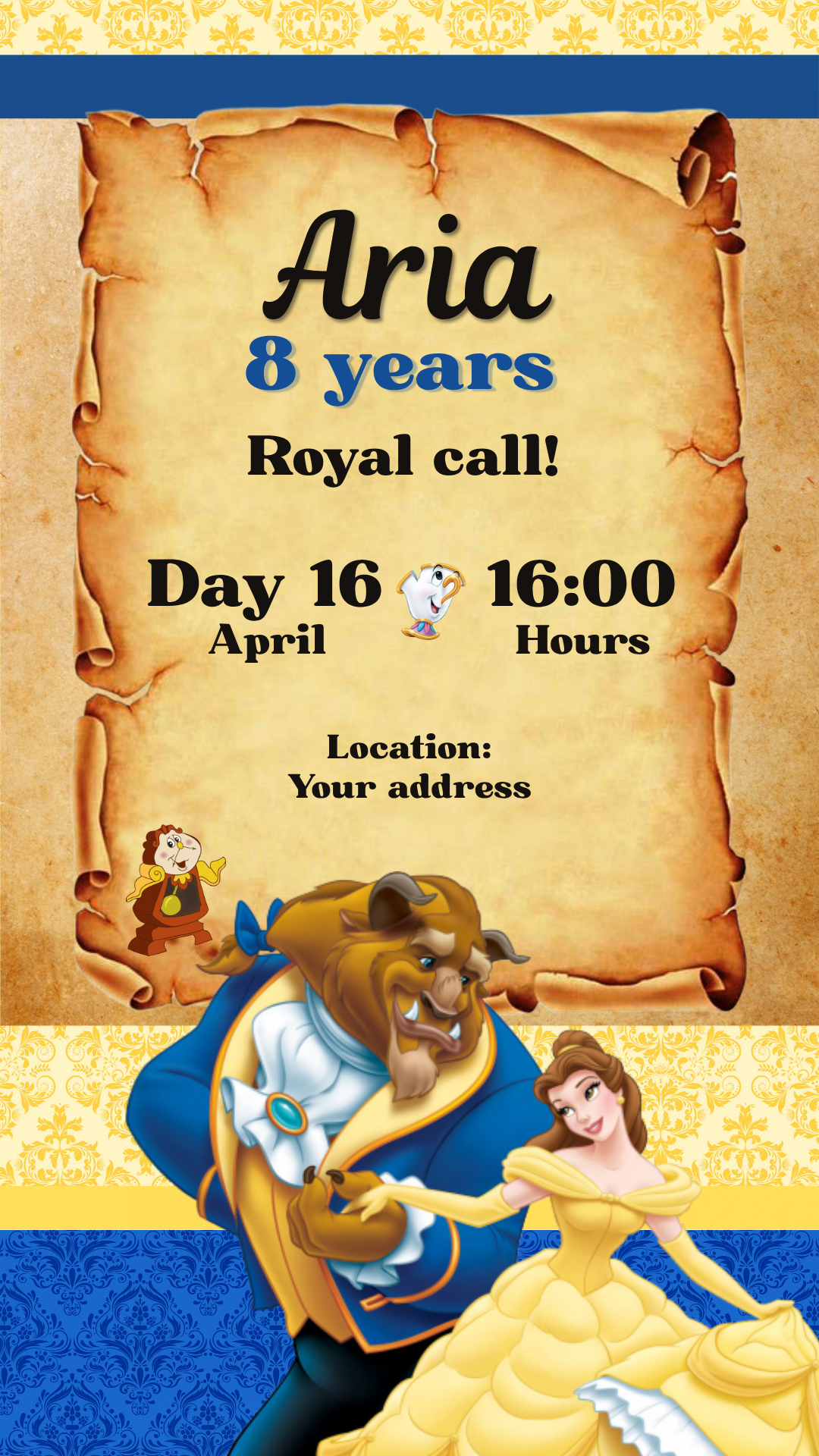Beauty & the beast party invitations- design 2