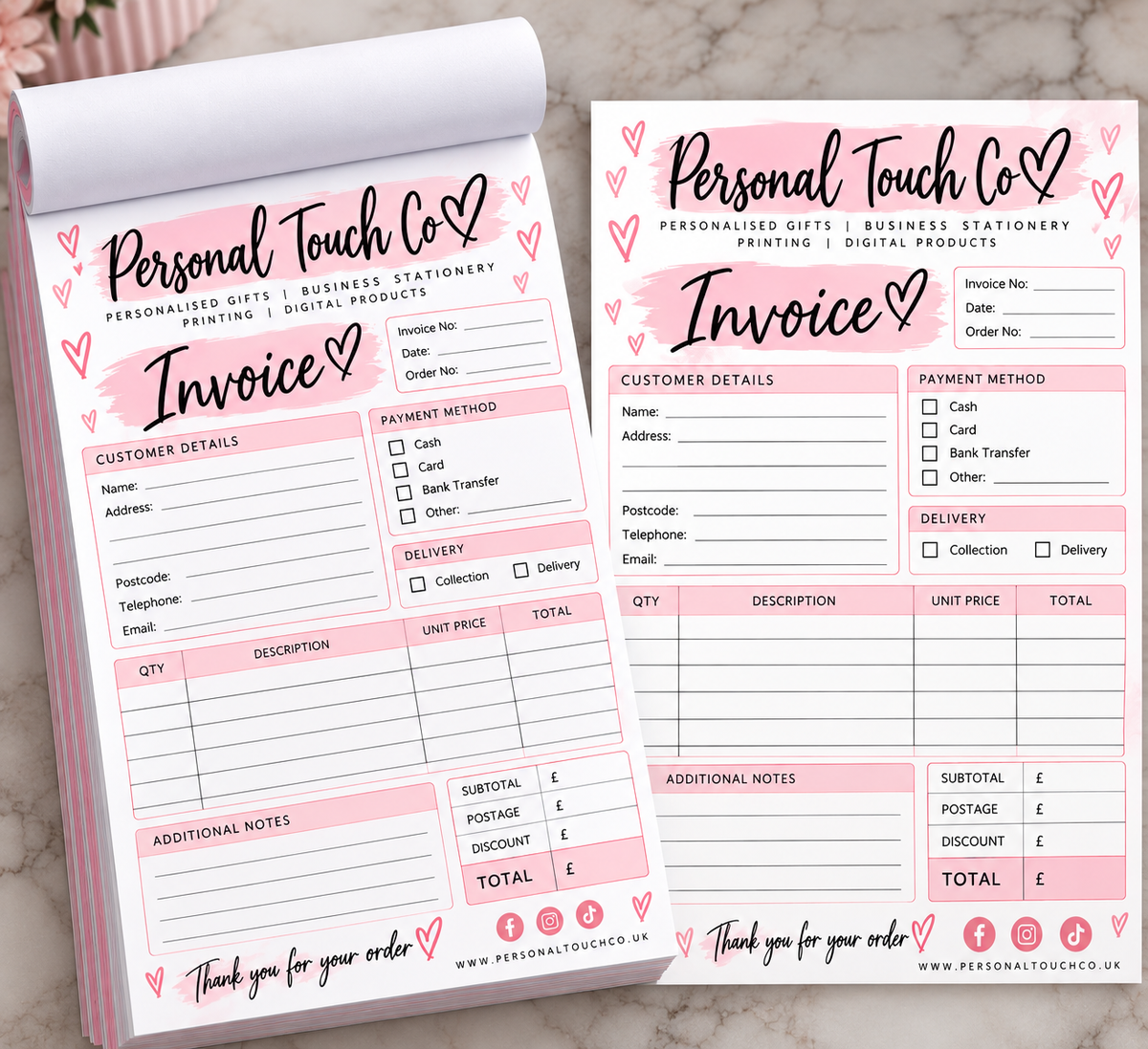 Custom invoice tare off pad