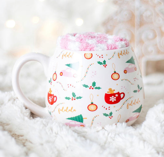 SUGARPLUM FUN CHRISTMAS PRINT MUG AND SOCKS SET