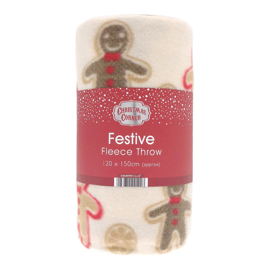 Festive Gingerbread Fleece Throw Christmas Blanket 120x150cm