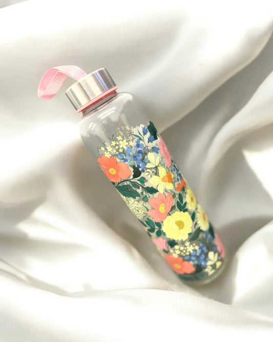 FLORAL GLASS DRINKING BOTTLE