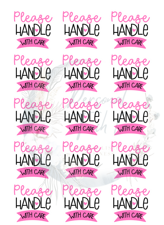 Please handle with care pink stickers - 1 sheet