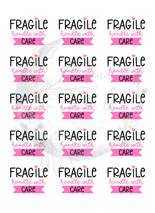 Fragile handle with care pink stickers - 1 sheet matte