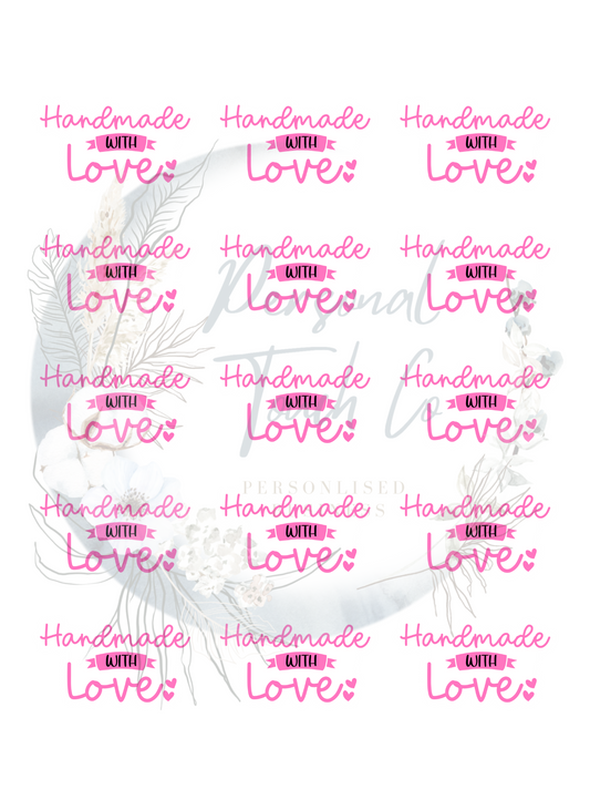 Handmade with love pink stickers - 1 sheet