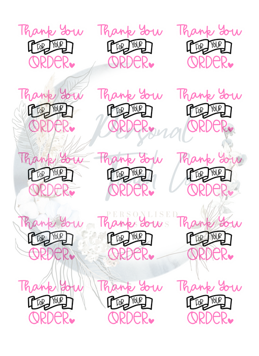 Thankyou for your order pink stickers -1 sheet