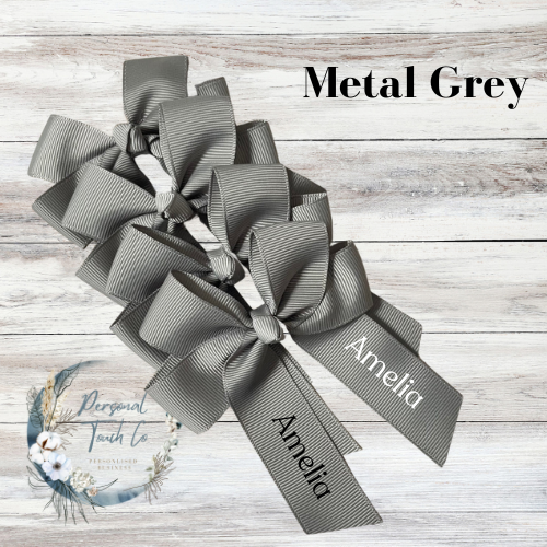 Metal grey personlised 4" hair bow