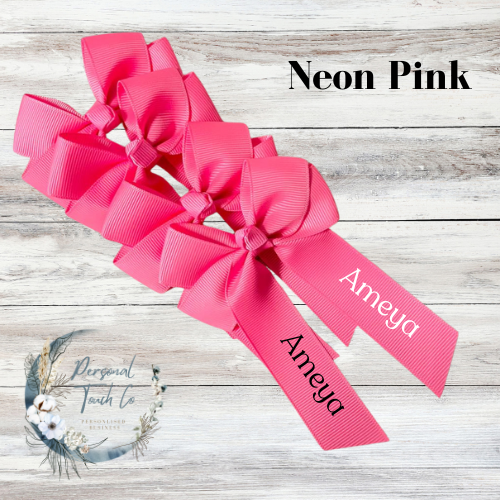 Neon pink personlised 4" hair bow