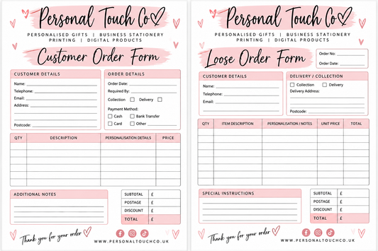Custom loose Order forms