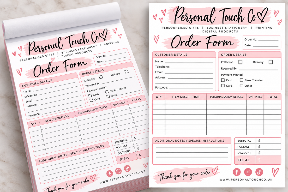Custom tare off pad - order forms