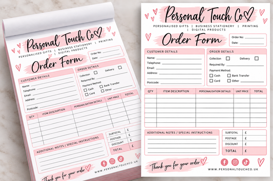 Custom tare off pad - order forms