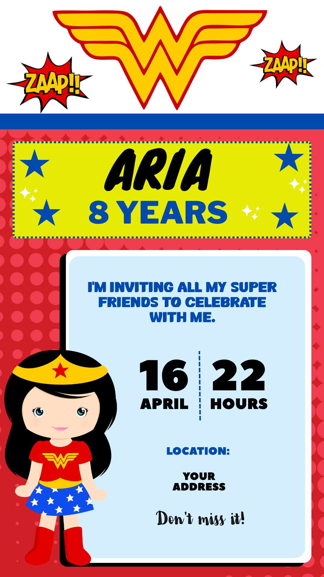 Wonder women part invitations- design 1