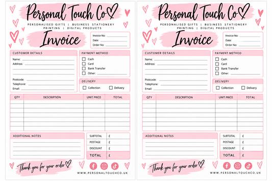Custom loose invoice sheets