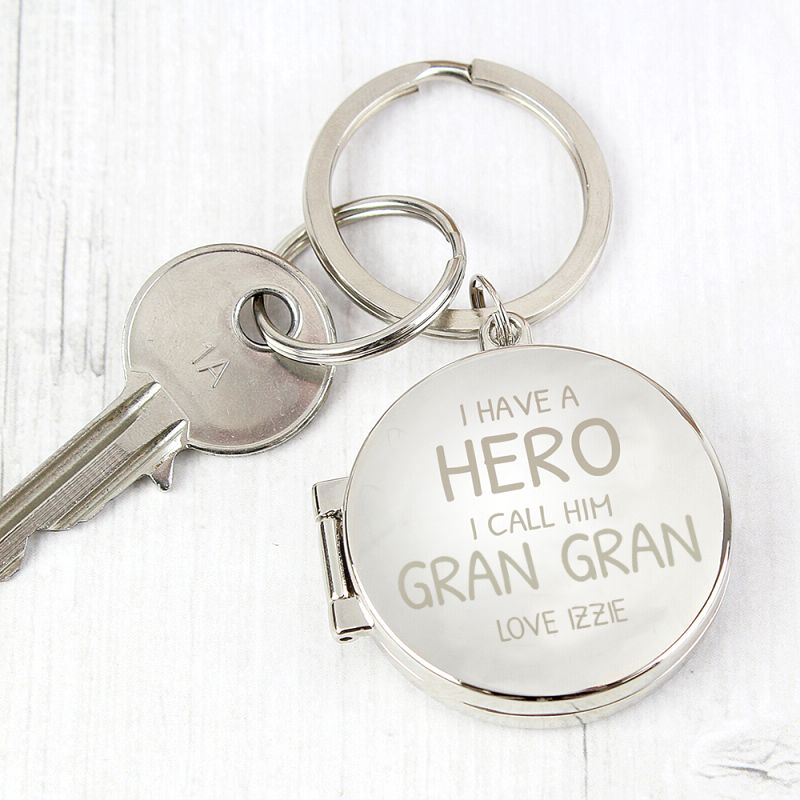 Personalised I Have A Hero Round Photo Keyring